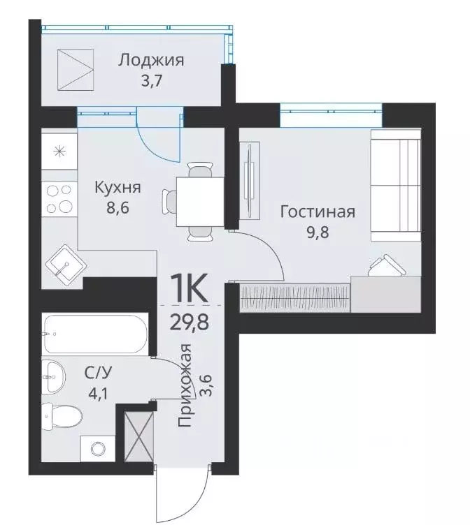 1-к кв. Новосибирская область, Обь ул. Большая, 23 (29.0 м) - Фото 0