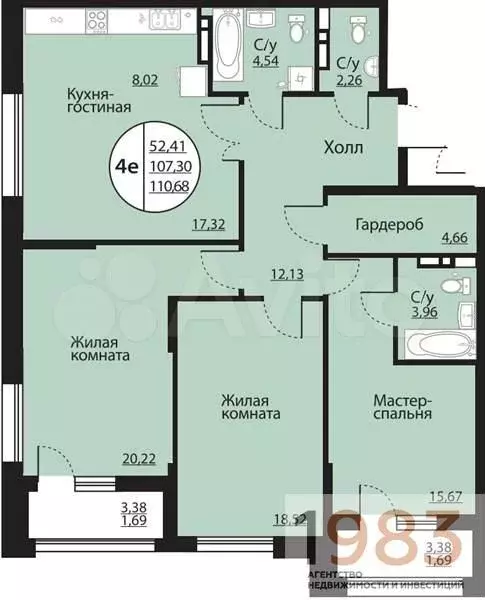 3-к. квартира, 110,7 м, 13/24 эт. - Фото 0
