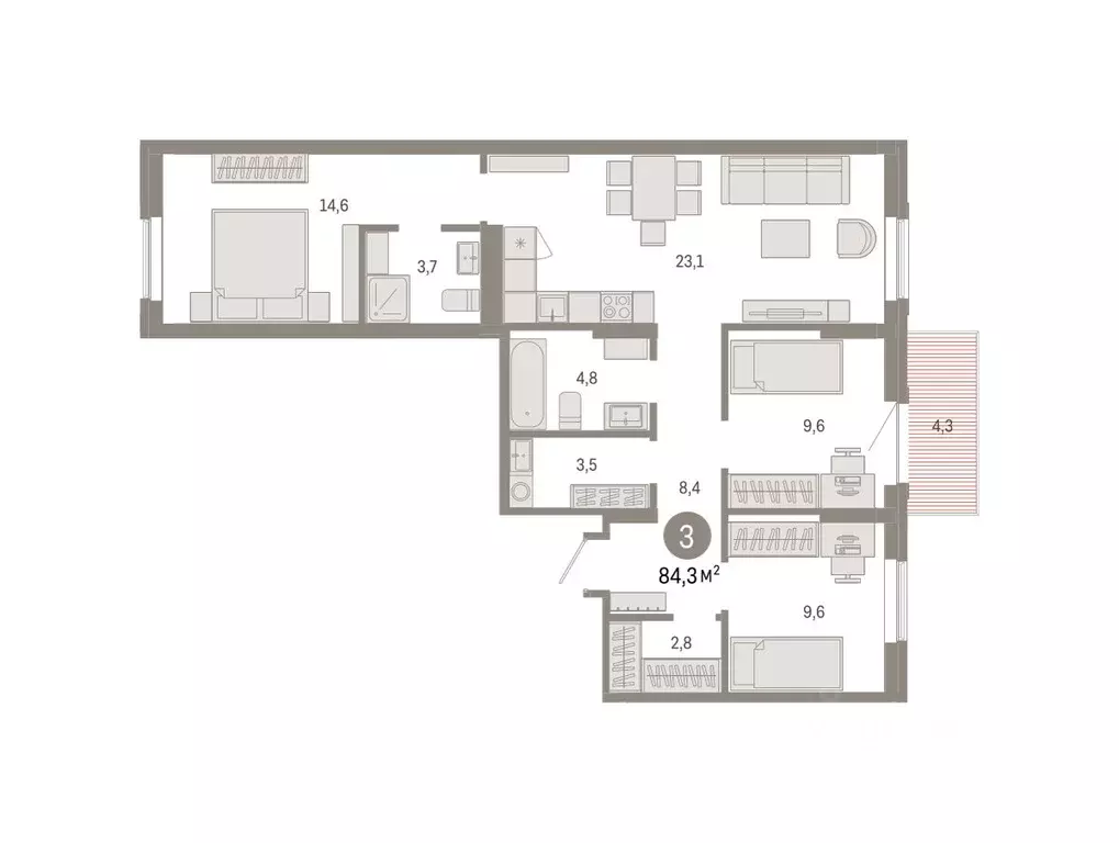 3-к кв. Омская область, Омск  (84.31 м) - Фото 2