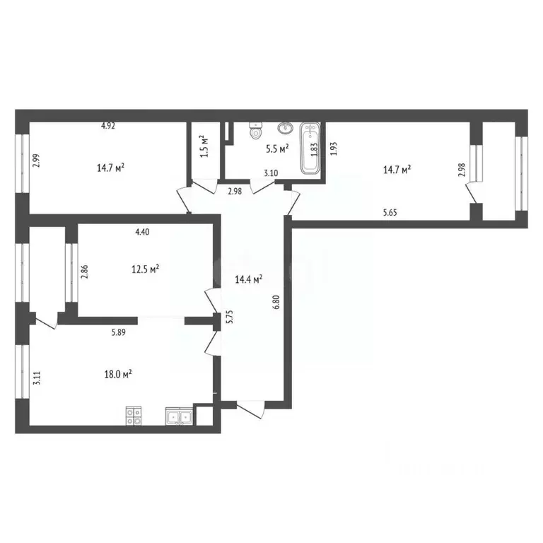 3-к кв. Тюменская область, Тюмень ул. Федюнинского, 30к9 (81.5 м) - Фото 2