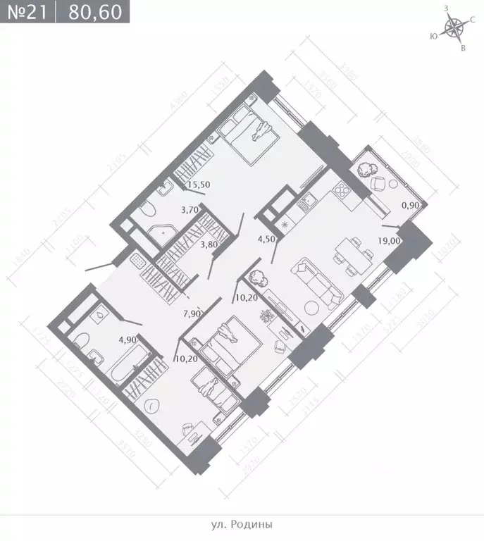 3-к кв. Татарстан, Казань ул. Родины, 27Б (80.6 м) - Фото 0