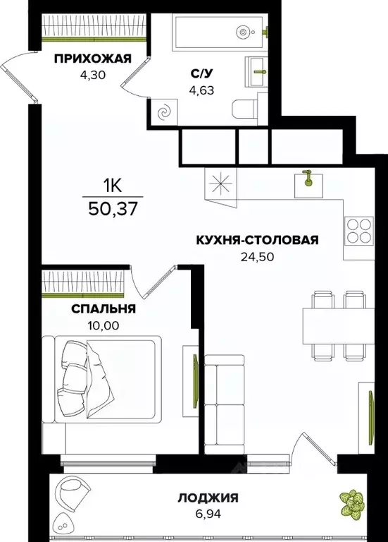 1-к кв. Тульская область, Тула  (50.37 м) - Фото 0