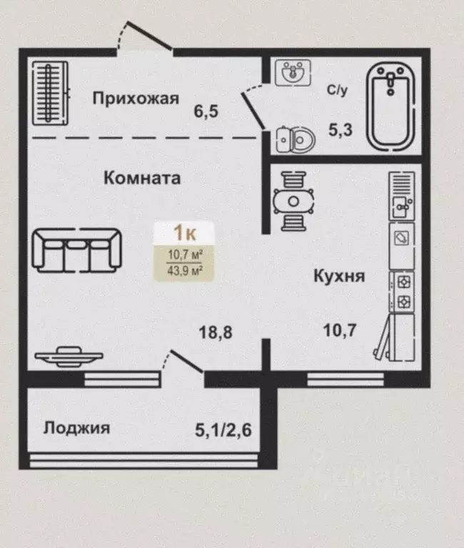 1-к кв. Курганская область, Курган Заозерный жилрайон, 8-й мкр, 12 ... - Фото 0