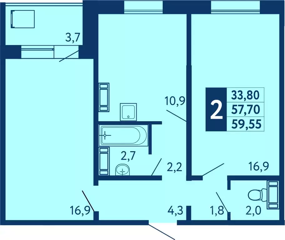 2-к кв. Башкортостан, Уфа ул. Генерала Кусимова, 20 (58.7 м) - Фото 1
