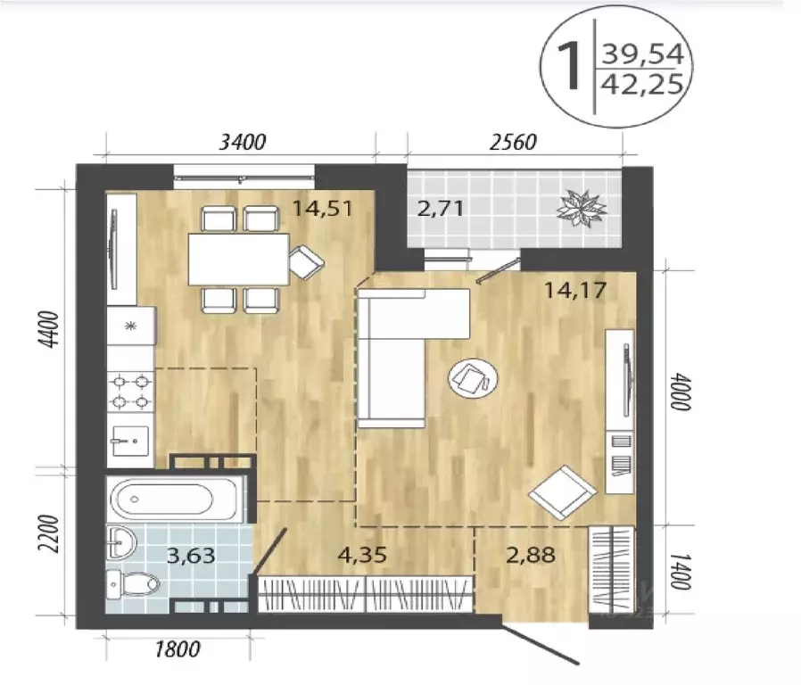 1-к кв. Иркутская область, Иркутск Лермонтов парк жилой комплекс ... - Фото 1