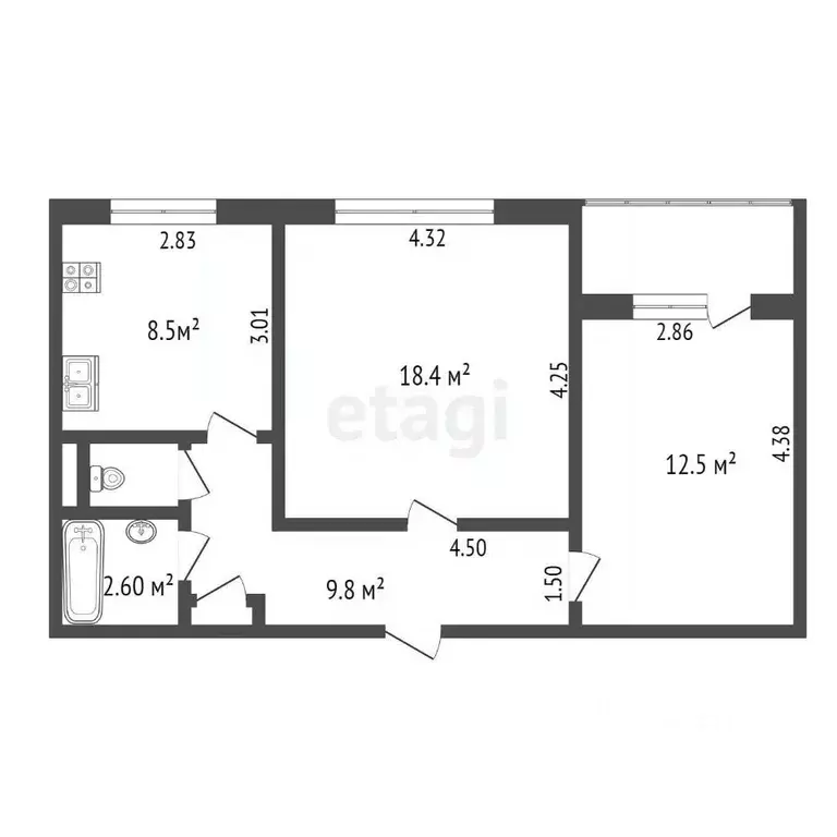 2-к кв. Хабаровский край, Хабаровск Трехгорная ул., 54 (53.1 м) - Фото 1