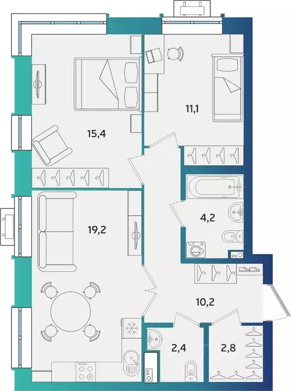 2-к кв. Татарстан, Альметьевск Объездная ул. (65.6 м) - Фото 1