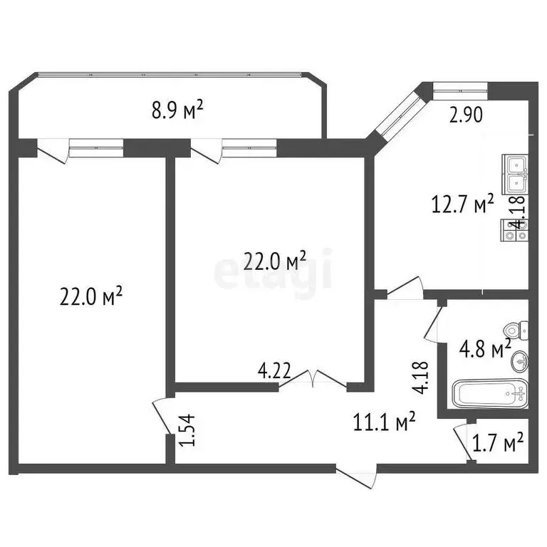 2-комнатная квартира: Железноводск, улица Косякина, 49 (84 м) - Фото 1