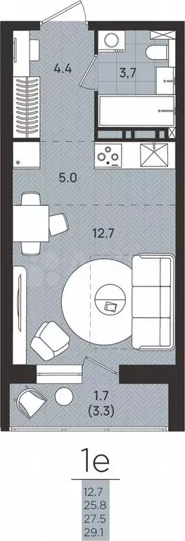 Квартира-студия, 27,5 м, 3/8 эт. - Фото 0