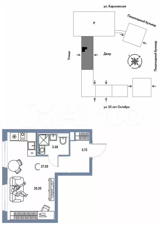 Квартира-студия, 27,3 м, 16/25 эт. - Фото 0