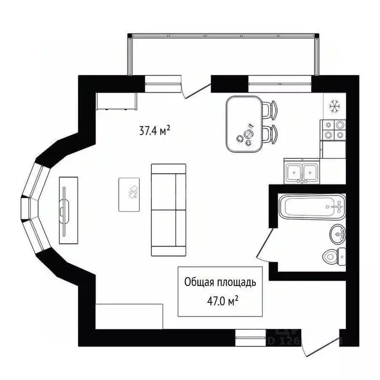 Студия Новосибирская область, Бердск Лунная ул., 28 (47.0 м) - Фото 2
