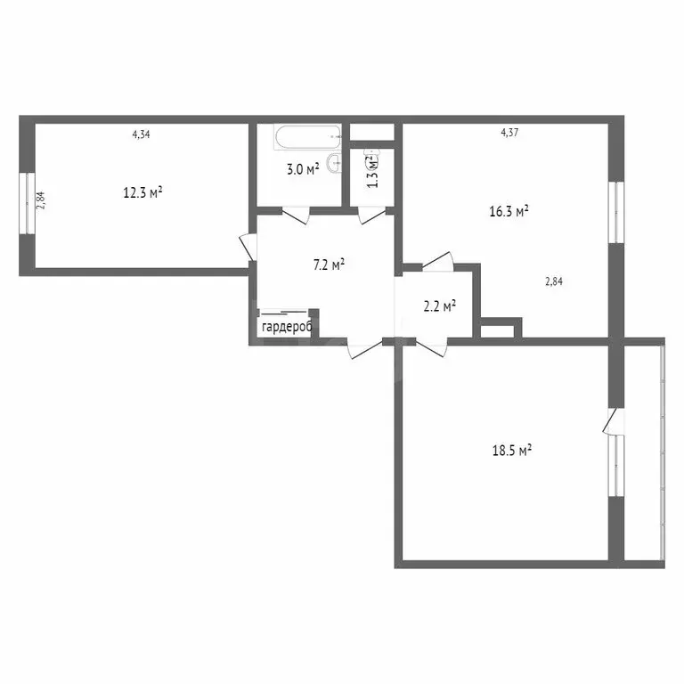 2-комнатная квартира: Тобольск, микрорайон Центральный, 22 (60.68 м) - Фото 0