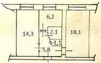 2-к. квартира, 43,7 м, 5/5 эт. - Фото 0