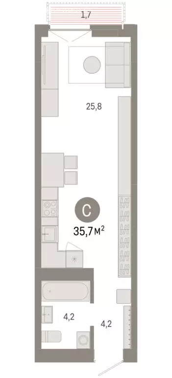 Квартира-студия: Новосибирск, Большевистская улица, 66 (35.74 м) - Фото 2