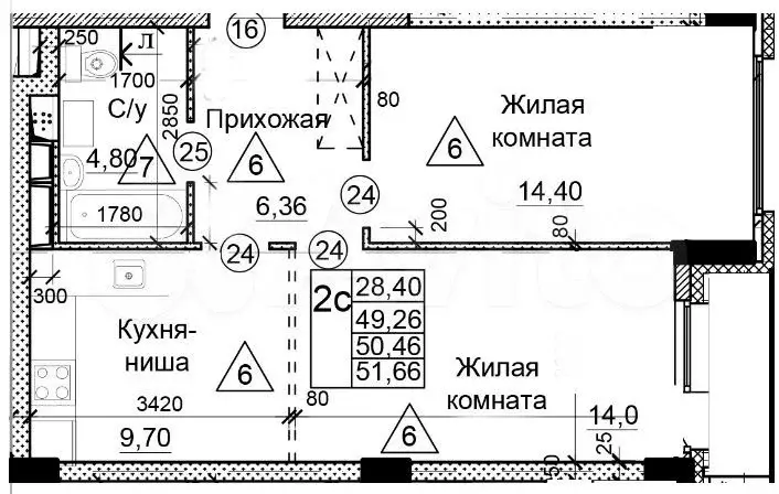 2-к. квартира, 51,7 м, 21/25 эт. - Фото 0