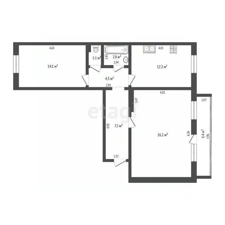 2-к кв. Тюменская область, Тюмень Полевая ул., 12А (68.3 м) - Фото 2