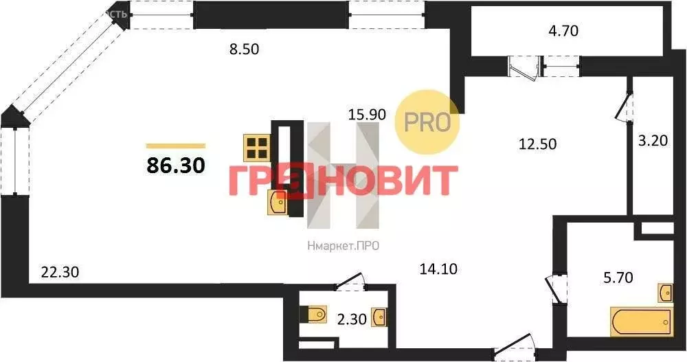 3-комнатная квартира: Новосибирск, улица Фрунзе, 1А (86.3 м) - Фото 0