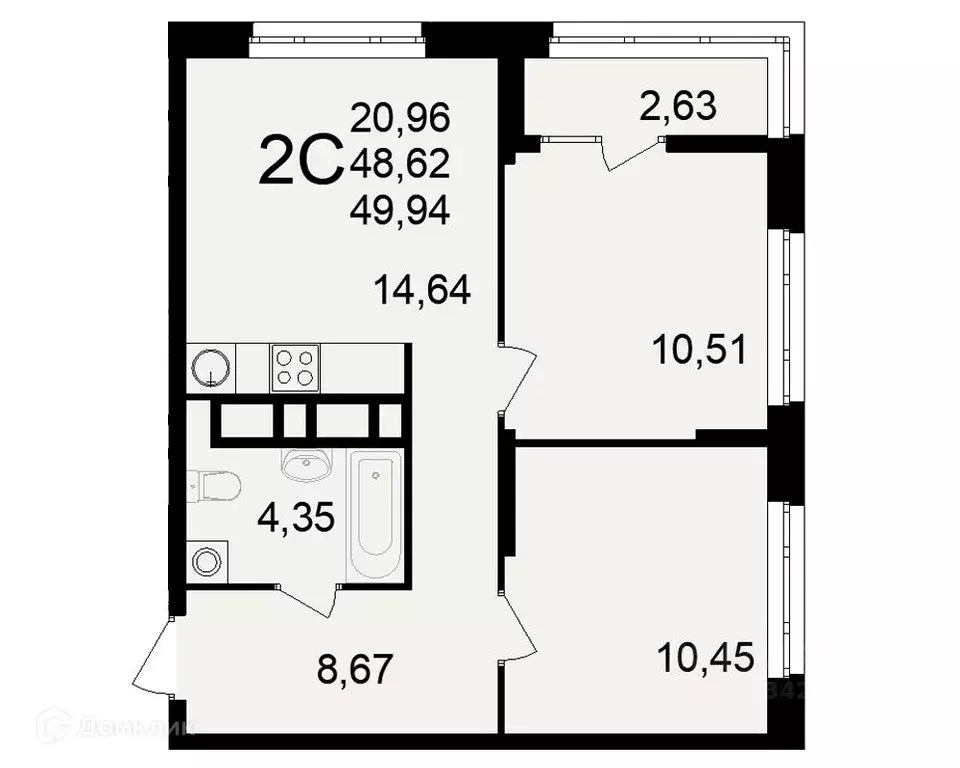 2-к кв. Рязанская область, Рязань Аура жилой комплекс (49.94 м) - Фото 2