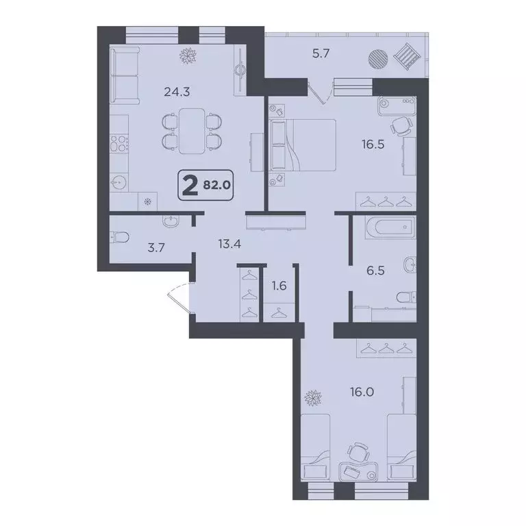 2-комнатная квартира: Тюмень, улица 50 лет Октября, 75к4 (82 м) - Фото 1