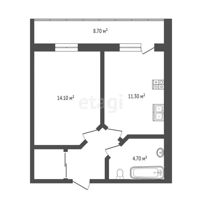1-комнатная квартира: Тюмень, Суходольская улица, 14 (34.2 м) - Фото 1