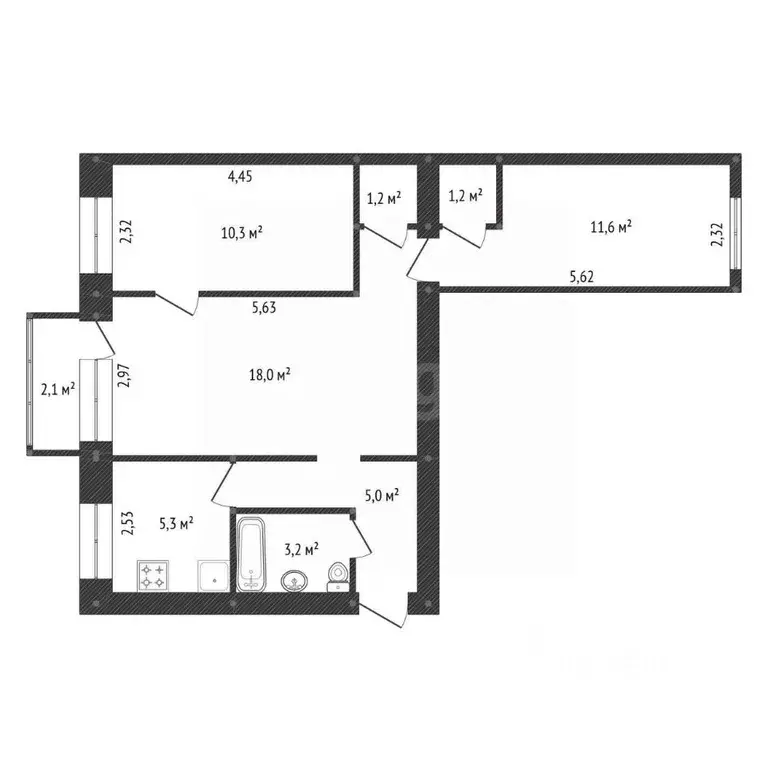 3-к кв. Башкортостан, Уфа ул. Цюрупы, 100 (55.8 м) - Фото 2