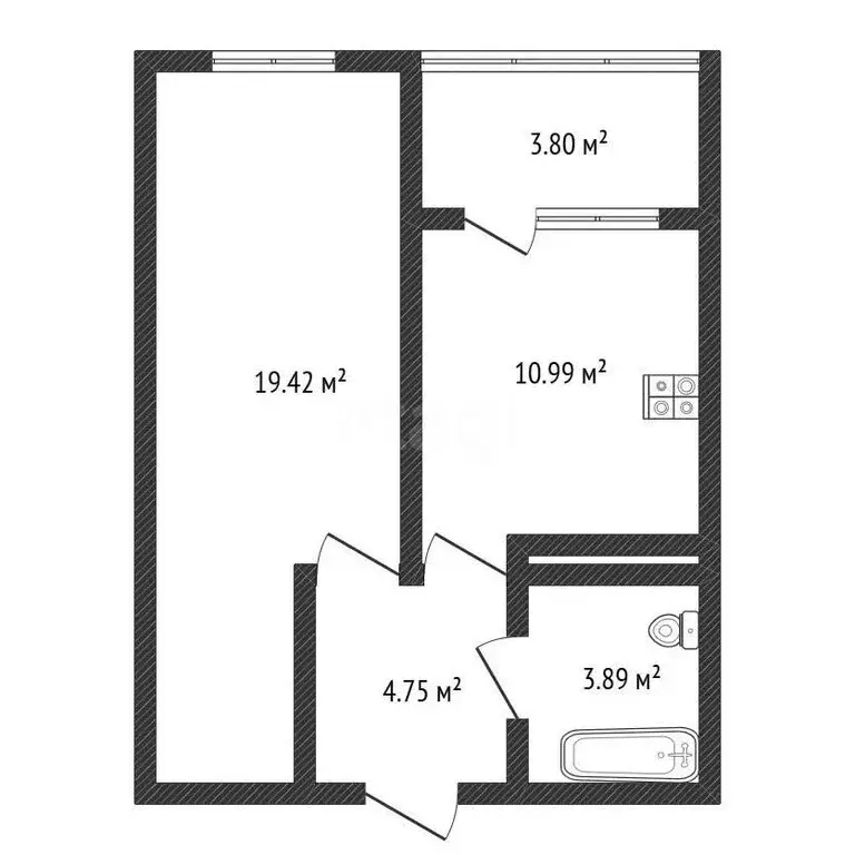 1-комнатная квартира: Черкесск, Кавказская улица, 56 (42 м) - Фото 1