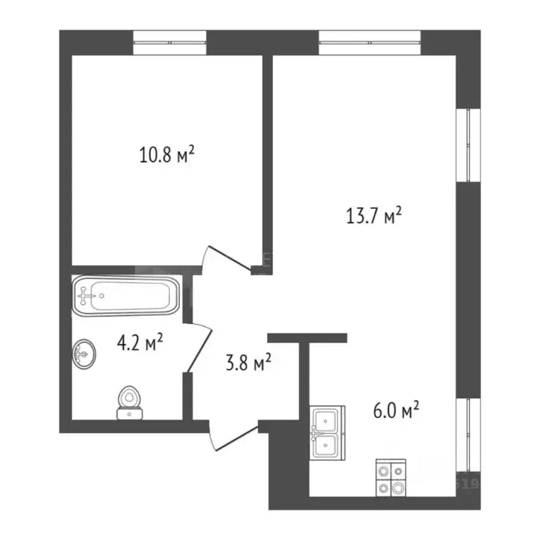 2-к кв. Тюменская область, Тюмень Новгородская ул., 22 (38.5 м) - Фото 1