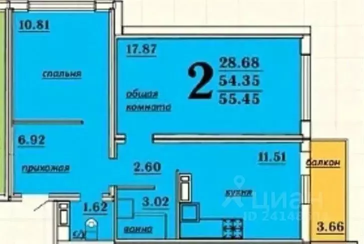 2-к кв. Ростовская область, Ростов-на-Дону пер. Андреева, 6 (55.0 м) - Фото 1