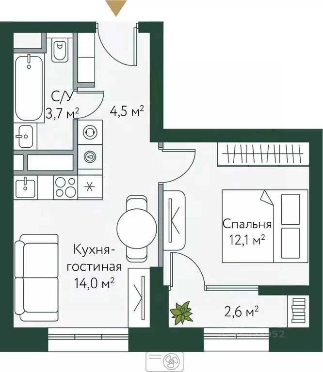 1-к кв. Волгоградская область, Волгоград Новосибирская ул., 74 (36.85 ... - Фото 0