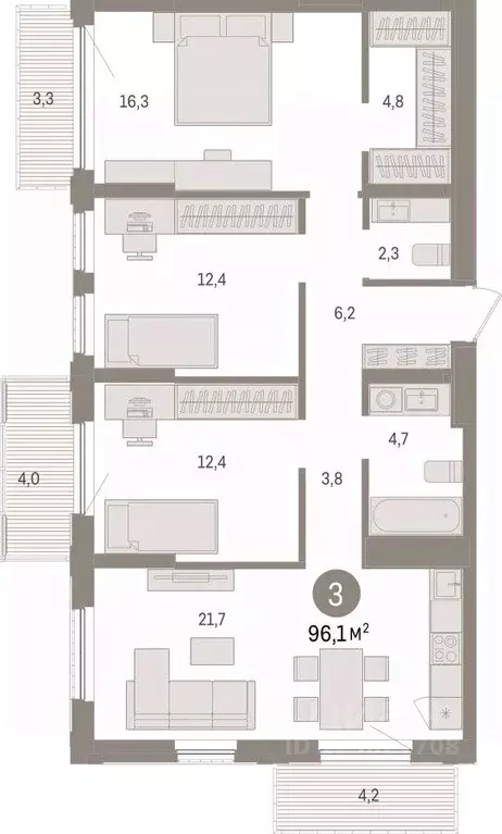 3-к кв. Липецкая область, Липецк пл. Петра Великого, 1 (96.05 м) - Фото 0