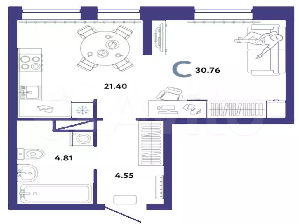 Квартира-студия, 30,8 м, 3/16 эт. - Фото 1