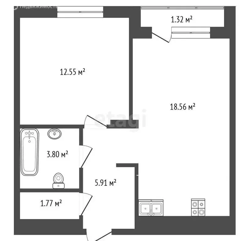 1-комнатная квартира: Тюмень, улица Судостроителей, 48 (42.6 м) - Фото 1