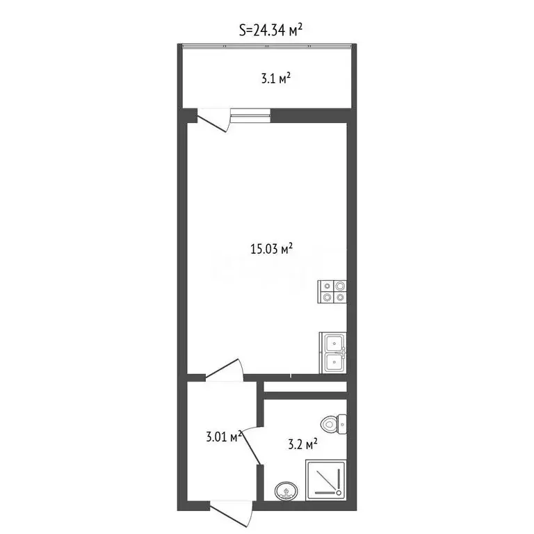 Квартира-студия: Мирное, ЖК Крокус (24.34 м) - Фото 1