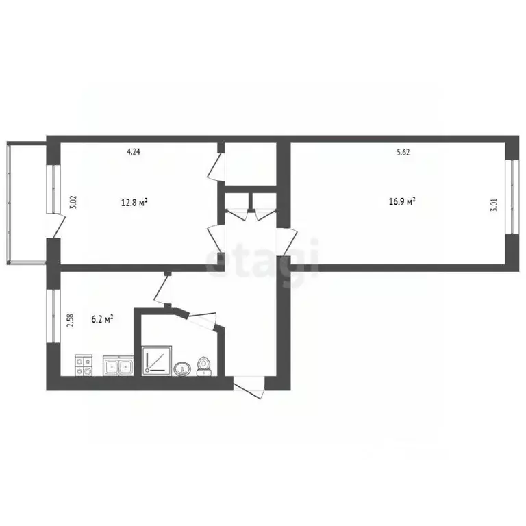 2-к кв. Томская область, Томск Тверская ул., 92 (47.5 м) - Фото 2