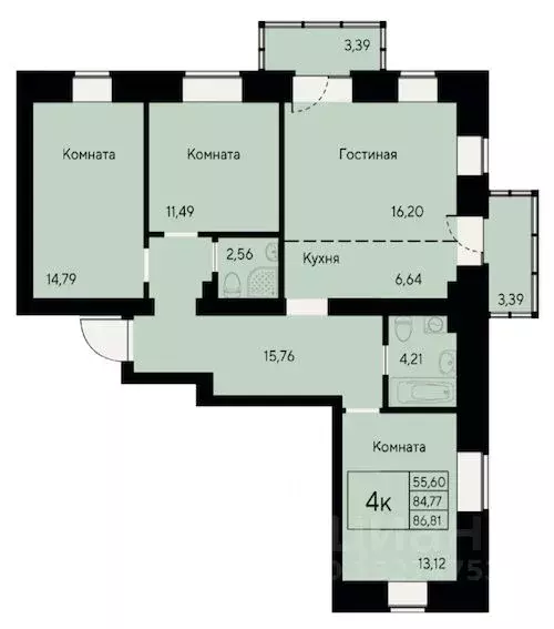 4-к кв. Красноярский край, Красноярск ул. Елены Стасовой, с1 (86.81 м) - Фото 0