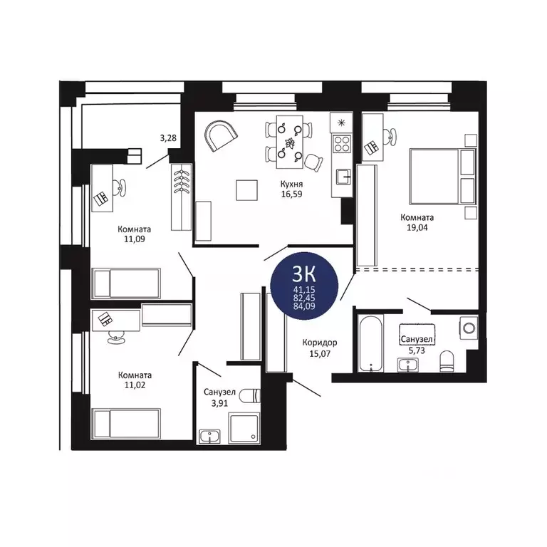 3-к кв. Новосибирская область, Новосибирск 1-й на Рябиновой жилой ... - Фото 0