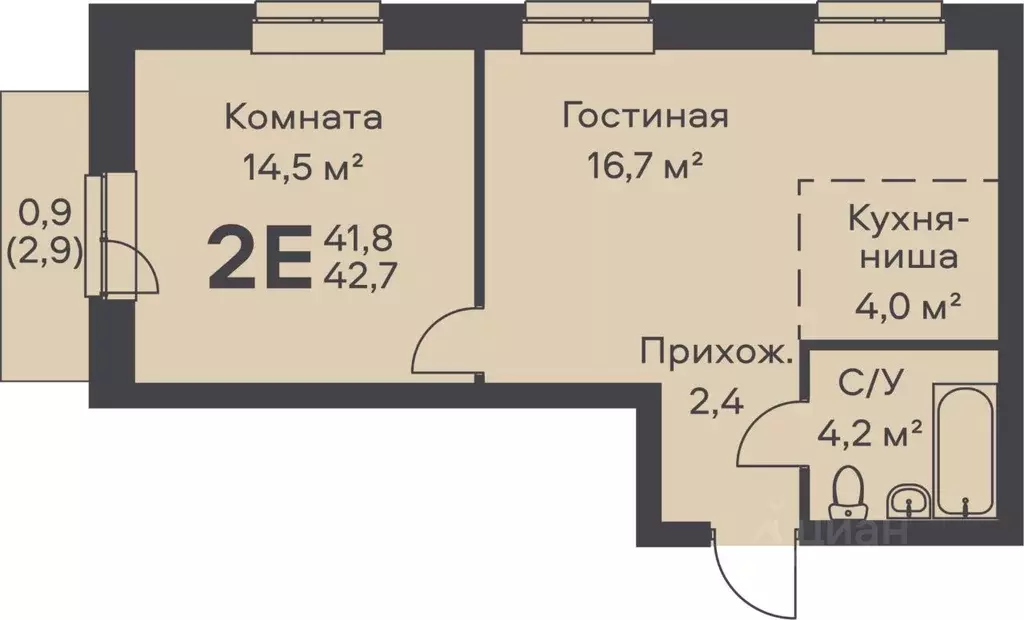 2-к кв. Пермский край, Пермь ул. Вильямса, 5А (42.7 м) - Фото 0