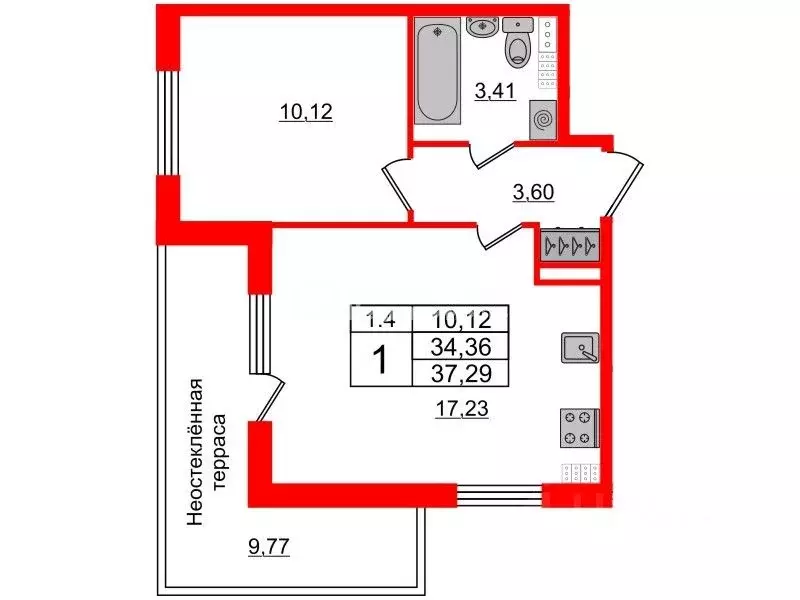 1-к кв. Санкт-Петербург Пулковское ш., 99к4 (33.8 м) - Фото 2