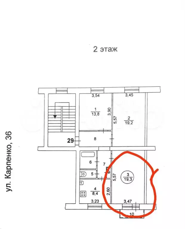 Комната 19,3 м в 3-к., 2/4 эт. - Фото 0