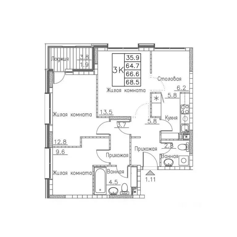3-к кв. Приморский край, Владивосток ул. Расула Гамзатова, 7к1 (68.5 ... - Фото 1