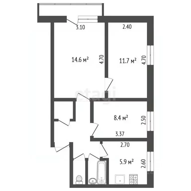 3-к кв. Воронежская область, Борисоглебск Северный мкр, 27 (51.6 м) - Фото 2