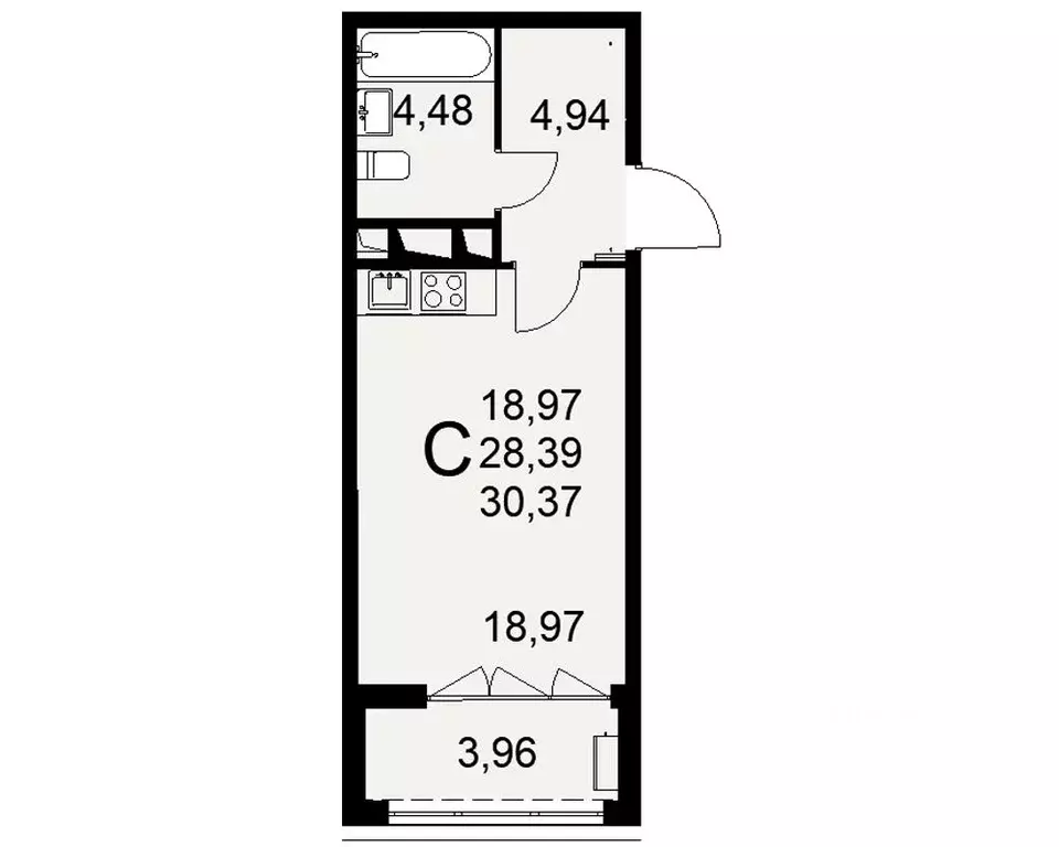 1-к кв. Тульская область, Тула ул. Федора Смирнова, 2к1 (30.37 м) - Фото 0