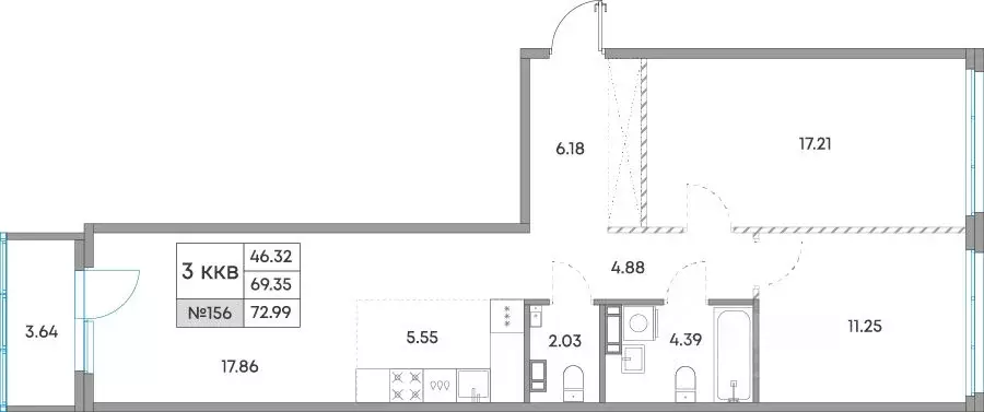 3-к кв. Карелия, Петрозаводск Александровский Завод тер.,  (72.99 м) - Фото 1