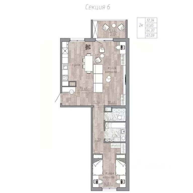 2-к кв. Хабаровский край, Хабаровск пос. Березовка, Эколенд жилой ... - Фото 1