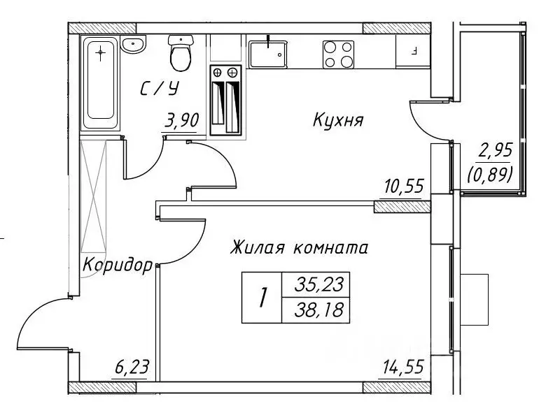 1-к кв. Московская область, Дмитров  (38.18 м) - Фото 0