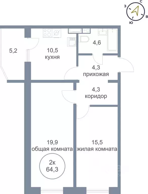 2-к кв. Ханты-Мансийский АО, Нефтеюганск 17-й мкр, 9 (64.3 м) - Фото 0