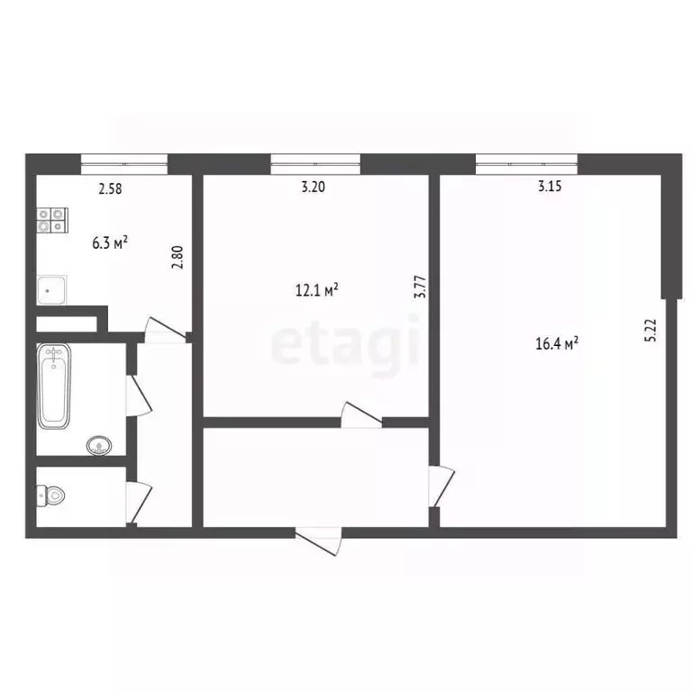 2-к кв. Белгородская область, Белгород Привольная ул., 8 (45.0 м) - Фото 2