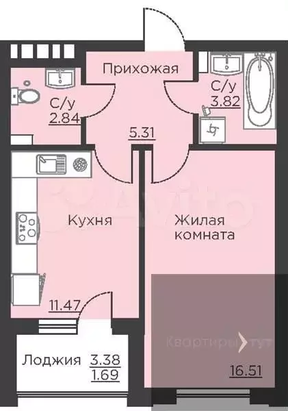 1-к. квартира, 41,6 м, 2/18 эт. - Фото 0