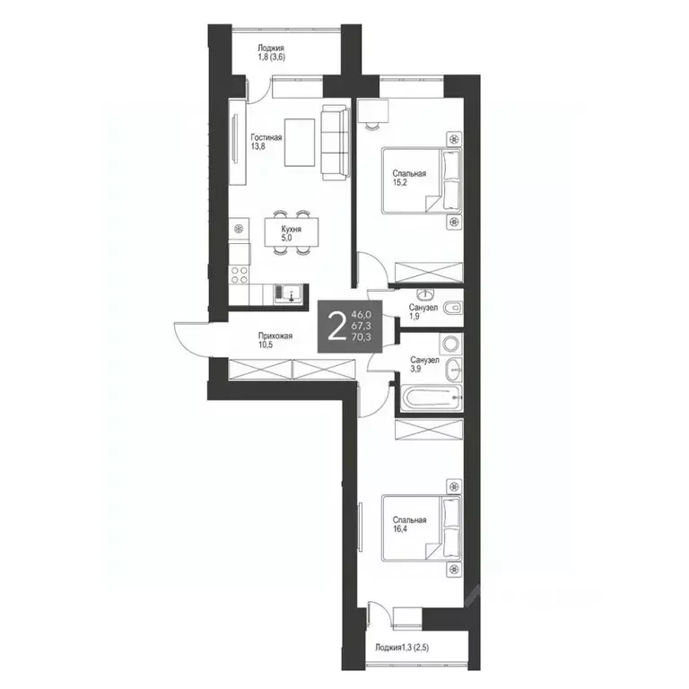 2-к кв. Татарстан, Альметьевск ул. Гафиатуллина, 62 (70.3 м) - Фото 0
