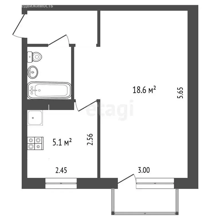 1-комнатная квартира: Томск, Трамвайная улица, 1 (29.4 м) - Фото 1